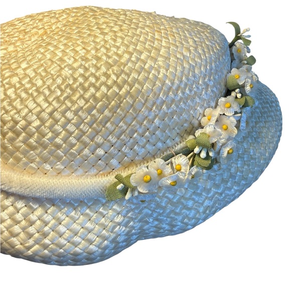 Vintage Cream Floral Straw Hat - Picture 4 of 6